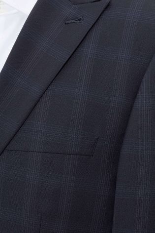 Navy Signature Crepe Check Tailored Fit Suit: Jacket